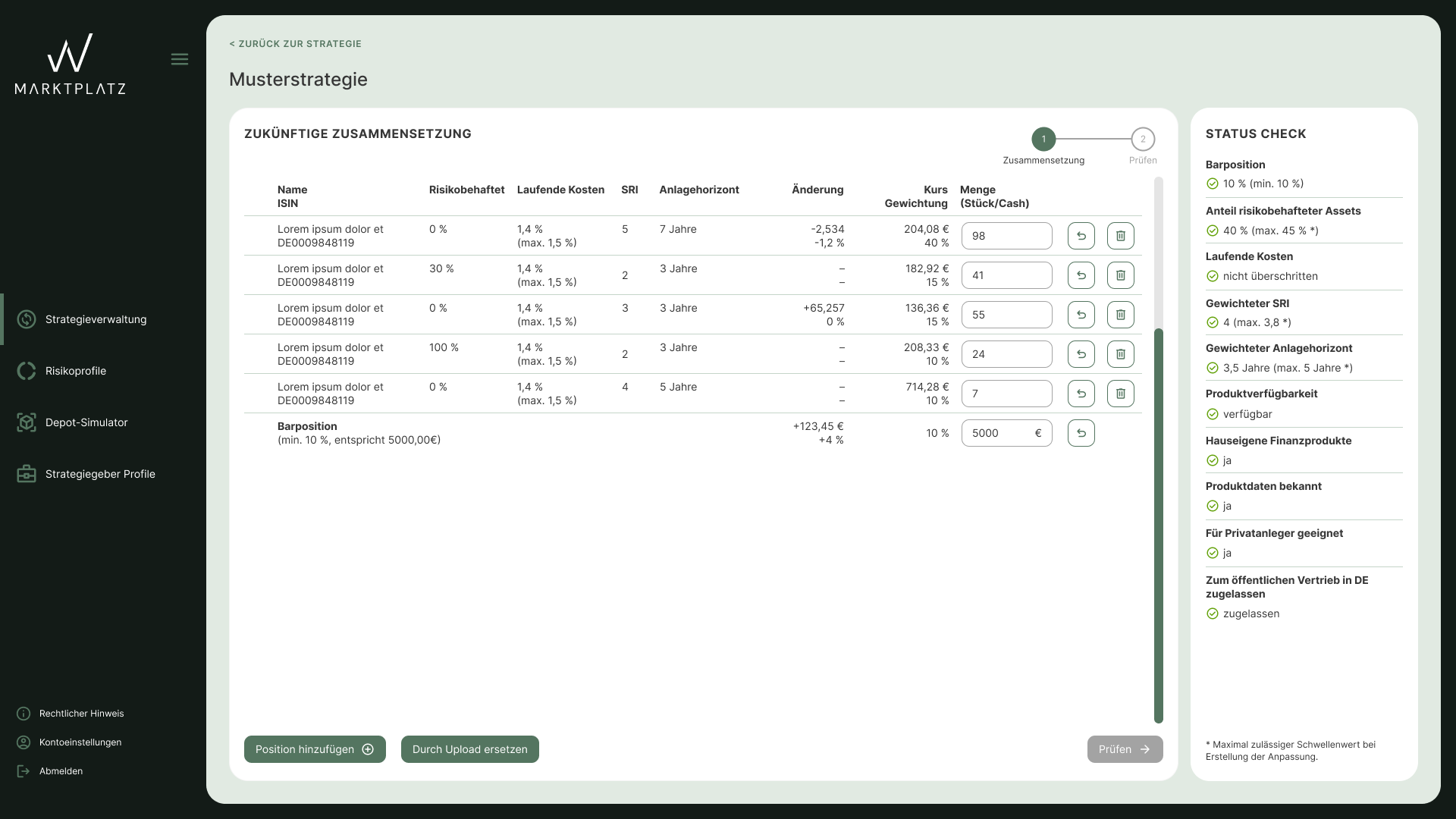 Screenshot VV-Marktplatz Anwendung